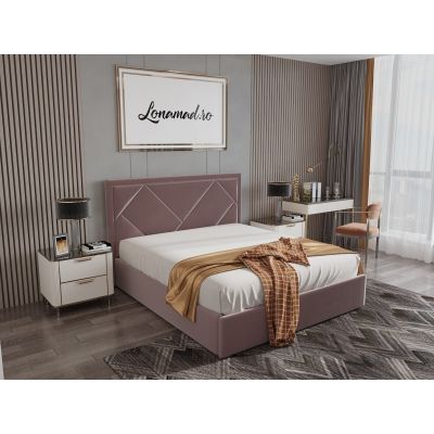 Pat tapitat cu lada de depozitare Santiago, Roz catifea - 180x200 cm