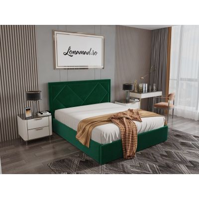 Pat tapitat cu lada de depozitare Santiago, Verde catifea - 180x200 cm
