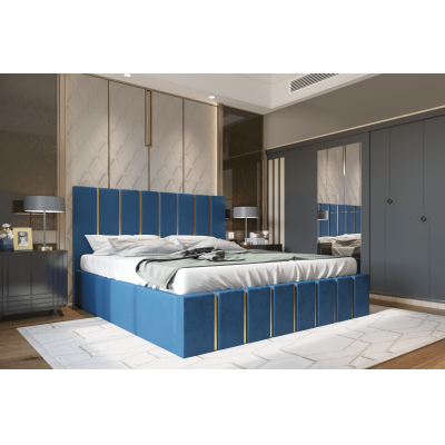 Pat tapitat Hugo 160x200 cm, Albastru