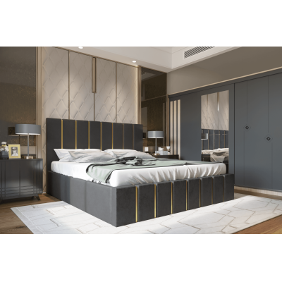 Pat tapitat Hugo 180x200 cm, Negru