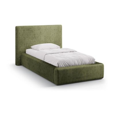 Pat verde tapițat cu spațiu de depozitare cu somieră 90x200 cm Amy – Micadoni