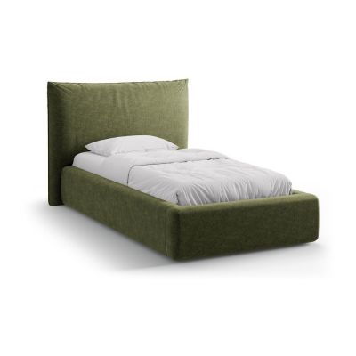 Pat verde tapițat cu spațiu de depozitare cu somieră 90x200 cm Kaelle – Micadoni