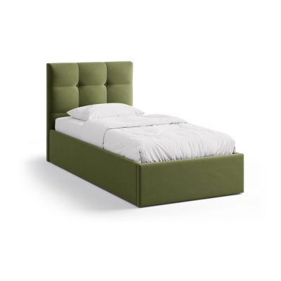 Pat verde tapițat cu spațiu de depozitare cu somieră 90x200 cm Phaedra – Micadoni