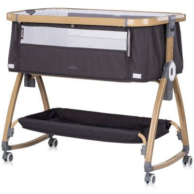 Patut co-sleeper Chipolino Charisma Charcoal Wood cu laterala culisanta si functie de leagan