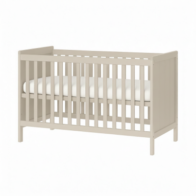 Patut pentru bebelusi 120x60 cm Elisabeth II Beige, material mdf, transformabil in Sofa, Saltea Cocos inclusa