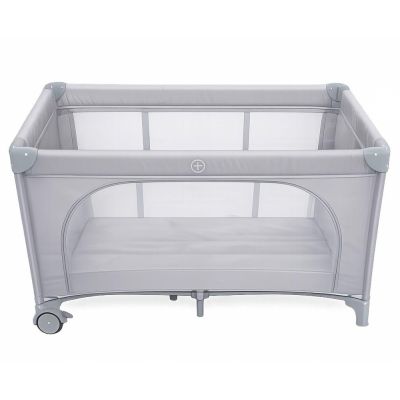 Patut pliabil pentru copii Nichiduta Grey, cu doua nivele, multifunctional 2 in 1, cadru din otel, material poliester 210D, roti cu franare, dimensiune 125 x 65 x 77 cm, geanta de transport inclusa