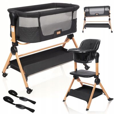 Patut transformabil in scaun de masa, Primabobo, Vera, Multifunctional, 3 trepte de inaltime, Sarcina maxima 9 kg - pat, 15 kg - scaun de masa, Saltea inclusa, Negru