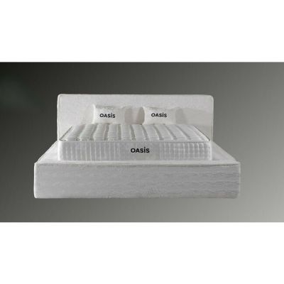 Set pat+ Saltea Gratis tapițat OASIS 140x200 cm crem cu somieră rabatabilă si ladă depozitare