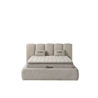 Set pat+ Saltea Gratis tapițat Zyren 160x200 cm crem cu somieră rabatabilă, ladă depozitare