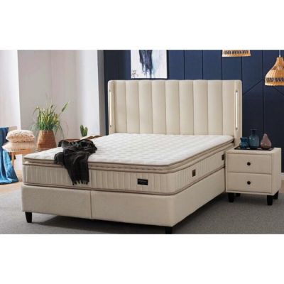 Set pat +Saltea Gratis tapitat Parma + saltea Parma 160x200 cm stofa buclata bej