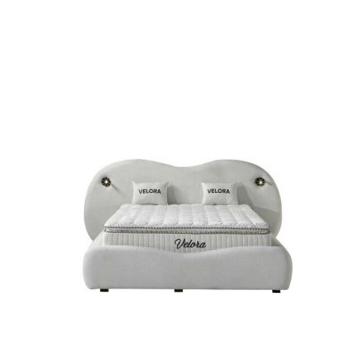 Set pat +Saltea Gratuita ,tapițat Velora 200x200 cm crem cu somieră rabatabilă, ladă depozitare și saltea inclusă