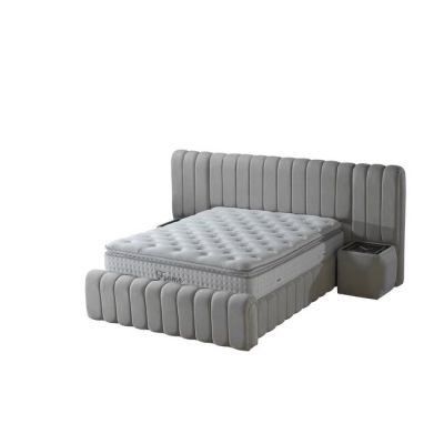 Set pat tapițat Boss XXL 160x200 cm crem cu somieră rabatabilă, ladă depozitare și saltea inclusă