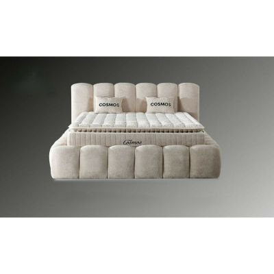 Set pat tapițat Cosmos 160x200 cm crem cu somieră rabatabilă, ladă depozitare și saltea inclusă