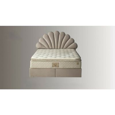 Set pat tapițat Daisy 160x200 cm crem cu somieră rabatabilă, ladă depozitare și saltea inclusă