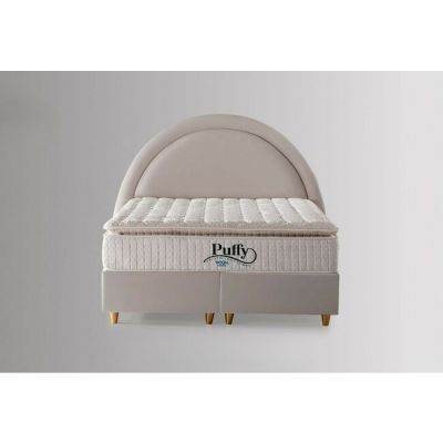 Set pat tapițat Lara 160x200 cm crem cu somieră rabatabilă, ladă depozitare și saltea inclusă