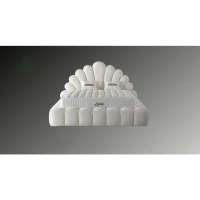 Set pat tapițat Looka 140x200 cm crem cu somieră rabatabilă, ladă depozitare și saltea inclusă