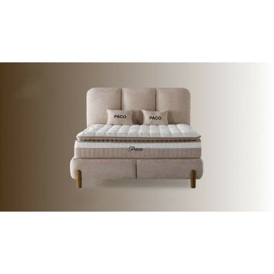 Set pat tapițat Paco 160x200 cm gri cu somieră rabatabilă, ladă depozitare și saltea inclusă