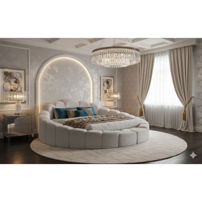 Set pat tapițat rotund Lucia 220x220 cm crem