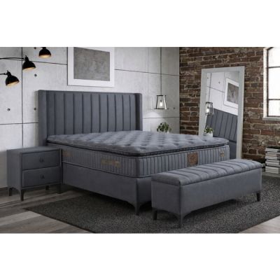 Set pat tapițat + saltea Blaise Liam, micro-arcuri, 180x200 cm, gri