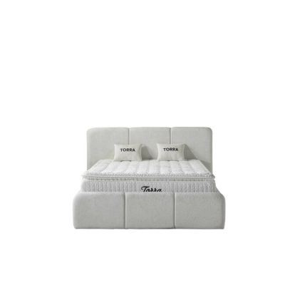 Set pat tapițat Torra 160x200 cm crem cu somieră rabatabilă, ladă depozitare și saltea inclusă