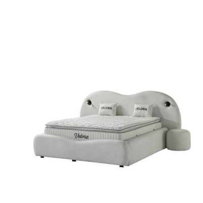 Set pat tapițat Velora 160x200 cm crem cu somieră rabatabilă, ladă depozitare și saltea inclusă
