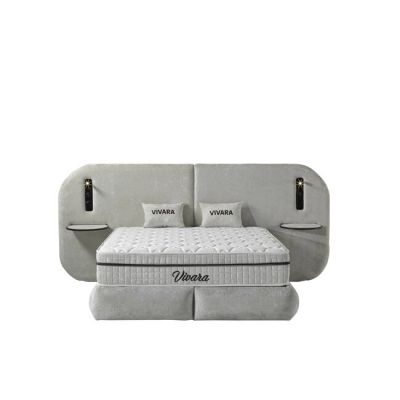 Set pat tapițat Vivara 160x200 cm crem cu somieră rabatabilă, ladă depozitare și saltea inclusă