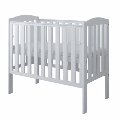 Set Patut din lemn Nichiduta Tobi White 100x50 cm cu saltea inclusa,laterala culisanta,margine din silicon,design modern,margini rotunjite,3 nivele de reglare somiera