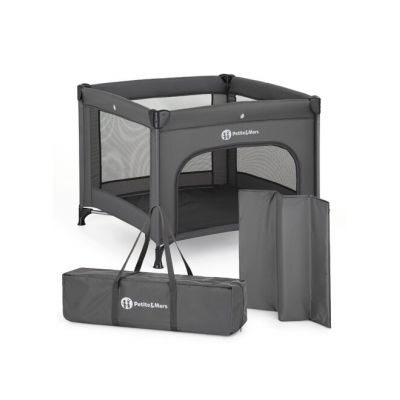 Tarc pliant, Petite&Mars, Nook, 90 x 90 cm, Pliere compacta, Include geanta de transport, Intrare laterala, Pereti din plasa, Structura stabila, Pana la 15 kg, 0 luni+, Gri