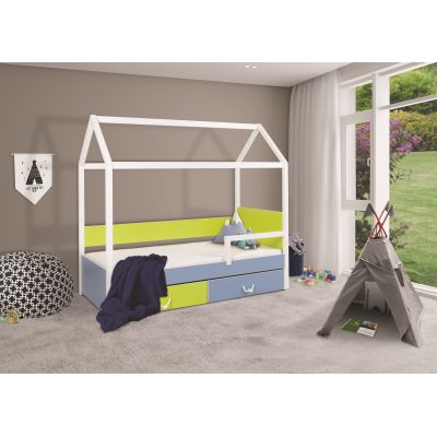Pat din lemn de pin si pal cu 2 sertare, pentru copii tip casuta Ofelia II, 200 x 90 cm Pat din lemn de pin si pal cu 2 sertare, pentru copii tip casuta Ofelia II, 200 x 90 cm
