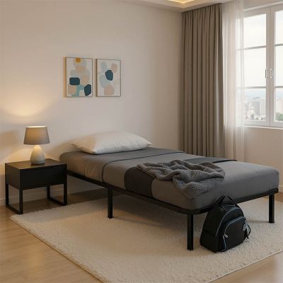 Cadru pat metalic cu design Amaso, Negru, metal, 90x190x28 cm