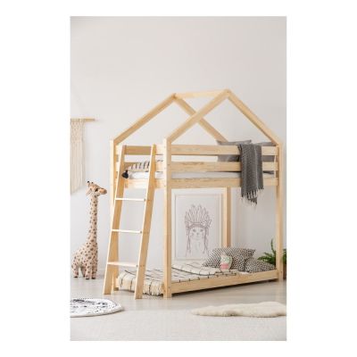 Cadru pat supraetajat din lemn de pin, în formă de căsuță Adeko Mila DMPB, 80 x 160 cm