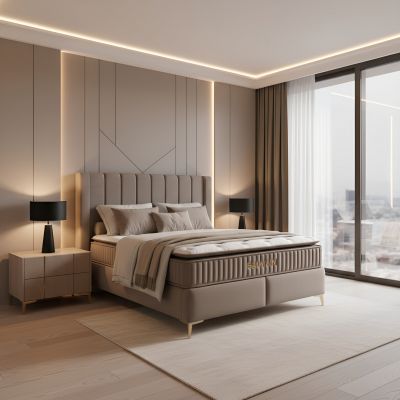 Pat BALMAIN 160x200, stofa catifelata gri deschis - BF 20, cu somiera si spatiu de depozitare - Default Title