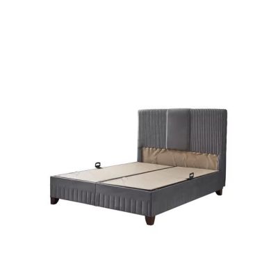 Pat Bella, spațiu depozitare, somieră inclusă, tapițerie premium tip catifea, cadru metalic + lemn, 140x200 cm, gri