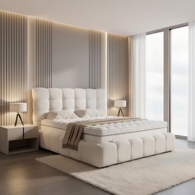 Pat CLOUDS 180x200, stofa crem - Beatto 1062, cu somiera - Default Title