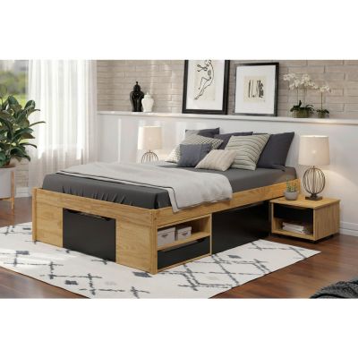 Pat Cu Spațiu De Depozitare, 140/200 cm, culoare natur, negru