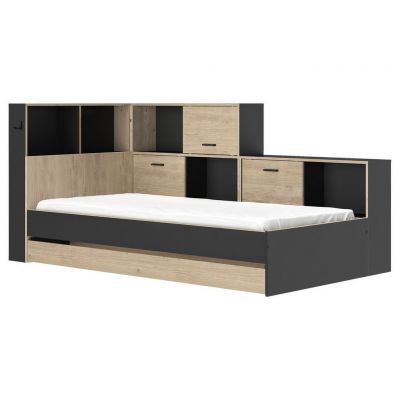 Pat Cu Spațiu De Depozitare, 90/200 cm, negru, castaniu