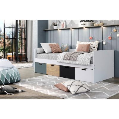 Pat Cu Spatiu De Depozitare, 90/200 cm, gri, culoare natur, negru