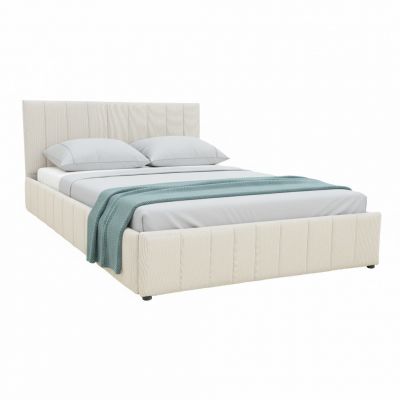 Pat cu spatiu de depozitare Snuggle, tesatura Bej, 160x200 cm