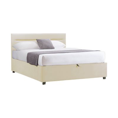 Pat din catifea Molito, Bej cu spatiu de depozitare 120x200 cm