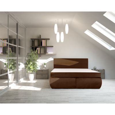 Pat Dormitor Bedora Leon Spring, 180x200 cm, lada de depozitare, textil, maro