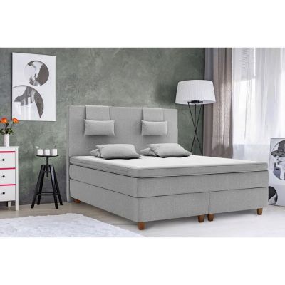 Pat Dormitor Boxspring Borgholm, saltea cu arcuri Pocket , topper, 180x200 cm, Gri deschis