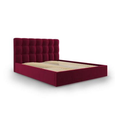Pat Dormitor Matrimonial Mazzini Sofas Nerin Burgundy, 160x200 cm, lada de depozitare, catifea, bordo
