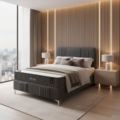 Pat HAVEN 160x200, stofa catifelata gri - Nil 18, cu somiera si spatiu depozitare - Default Title