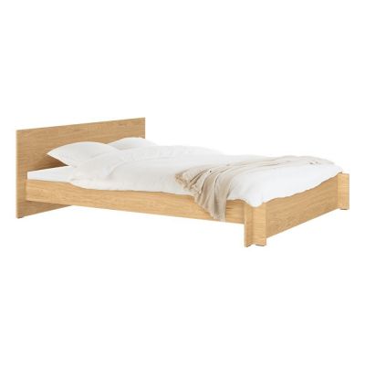 Pat matrimonial în culoare naturală din placă aglomerată de lemn/din placaj cu aspect de lemn de stejar cu somieră 160x200 cm Valt – noo.ma