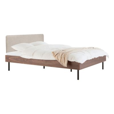 Pat matrimonial în culoare naturală închisă tapițat/din placă aglomerată de lemn cu aspect de lemn de nuc cu somieră 180x200 cm Streiko – noo.ma