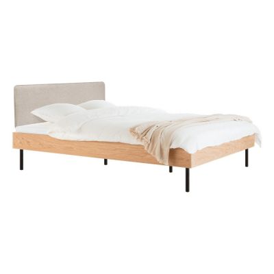 Pat matrimonial în culoare naturală tapițat/din placă aglomerată de lemn cu aspect de lemn de stejar cu somieră 200x200 cm Streiko – noo.ma