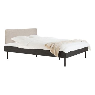 Pat matrimonial negru tapițat/din placă aglomerată de lemn cu somieră 160x200 cm Streiko – noo.ma