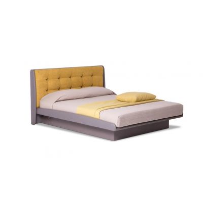 Pat matrimonial tapitat Raffaello 140 x 200 gri combinat cu galben mustar