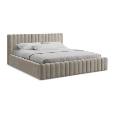 Pat matrimonial taupe tapiÈu009Bat cu spaÈu009Biu de depozitare cu somierÄ140x200 cm Lemi âu0080Makamii