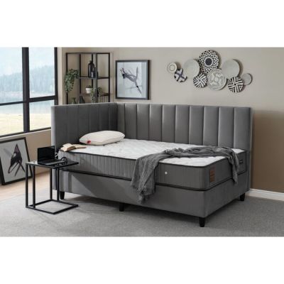 Pat pe colț Rio cu somieră rabatabilă, spațiu de depozitare, tapițat, 120x200 cm Gri